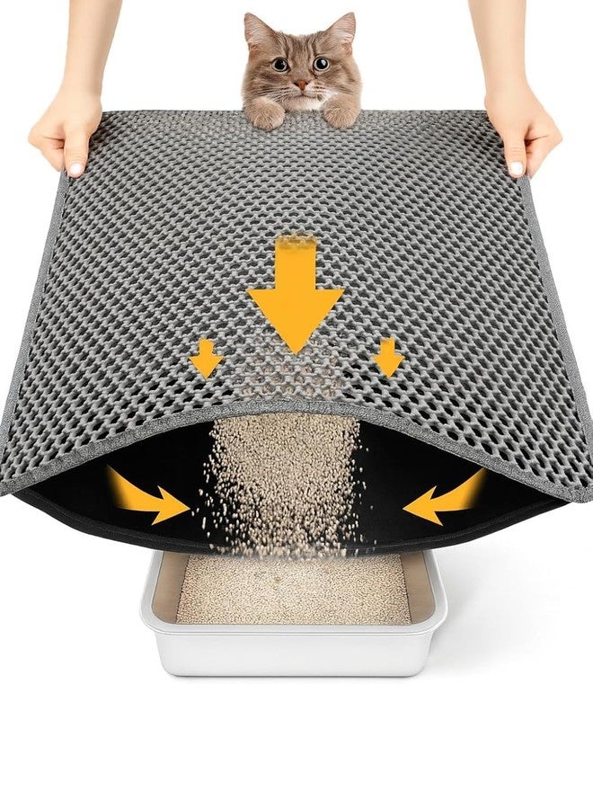 Polarduck Cat Litter Mat Litter Box Mat, EVA Honeycomb Double Layer Design, Urine & Waterproof, Scatter Control Kitty Litter Mat, Less Waste, Easier To Clean,Washable (Gray, 75 x 60cm) - Image 1